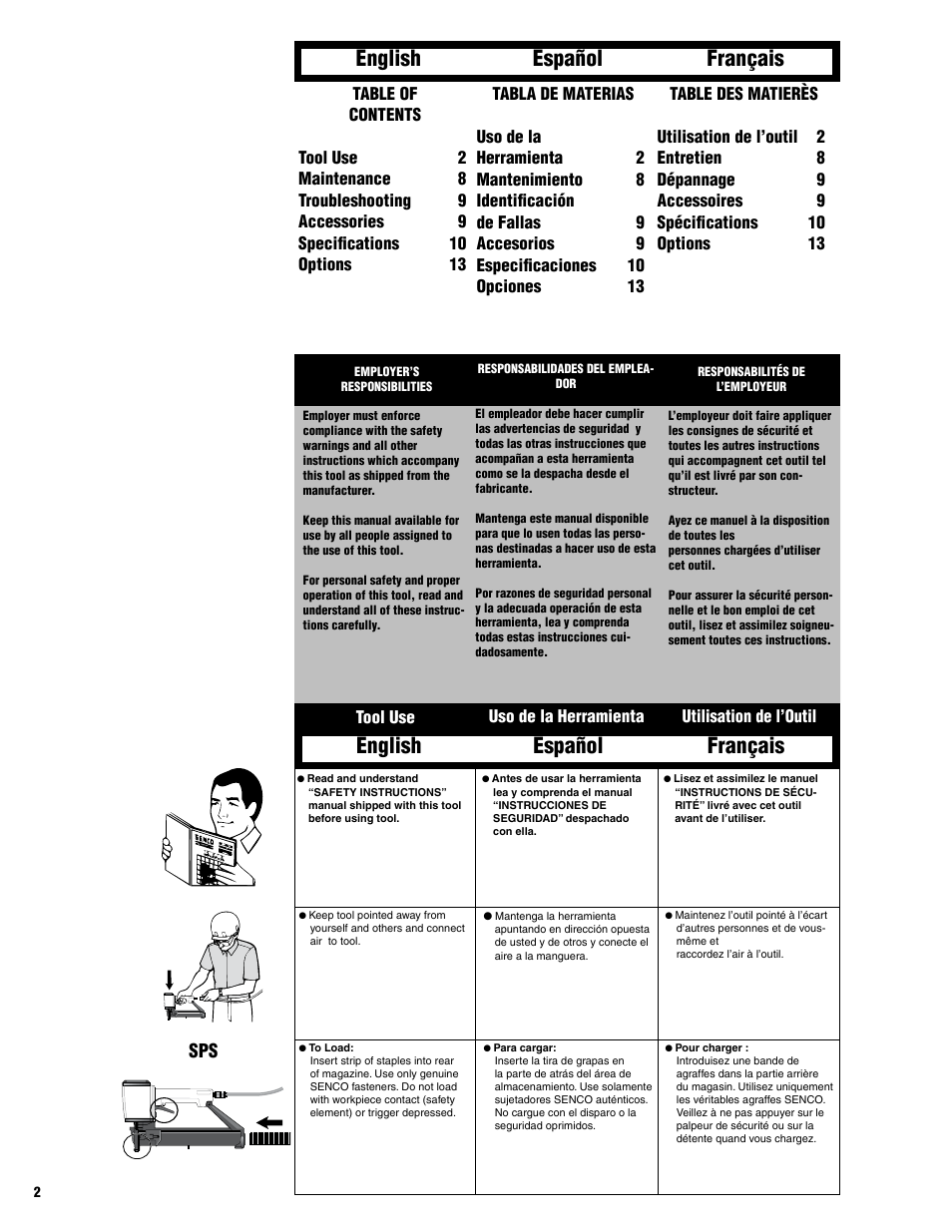 English español français english español français | Senco HVST060 User Manual | Page 2 / 16
