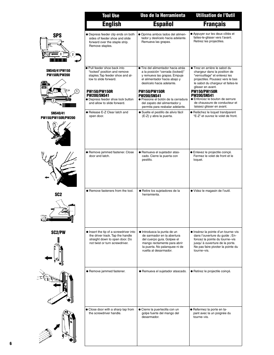 English español français, Sc2/pw | Senco HVST060 User Manual | Page 6 / 16