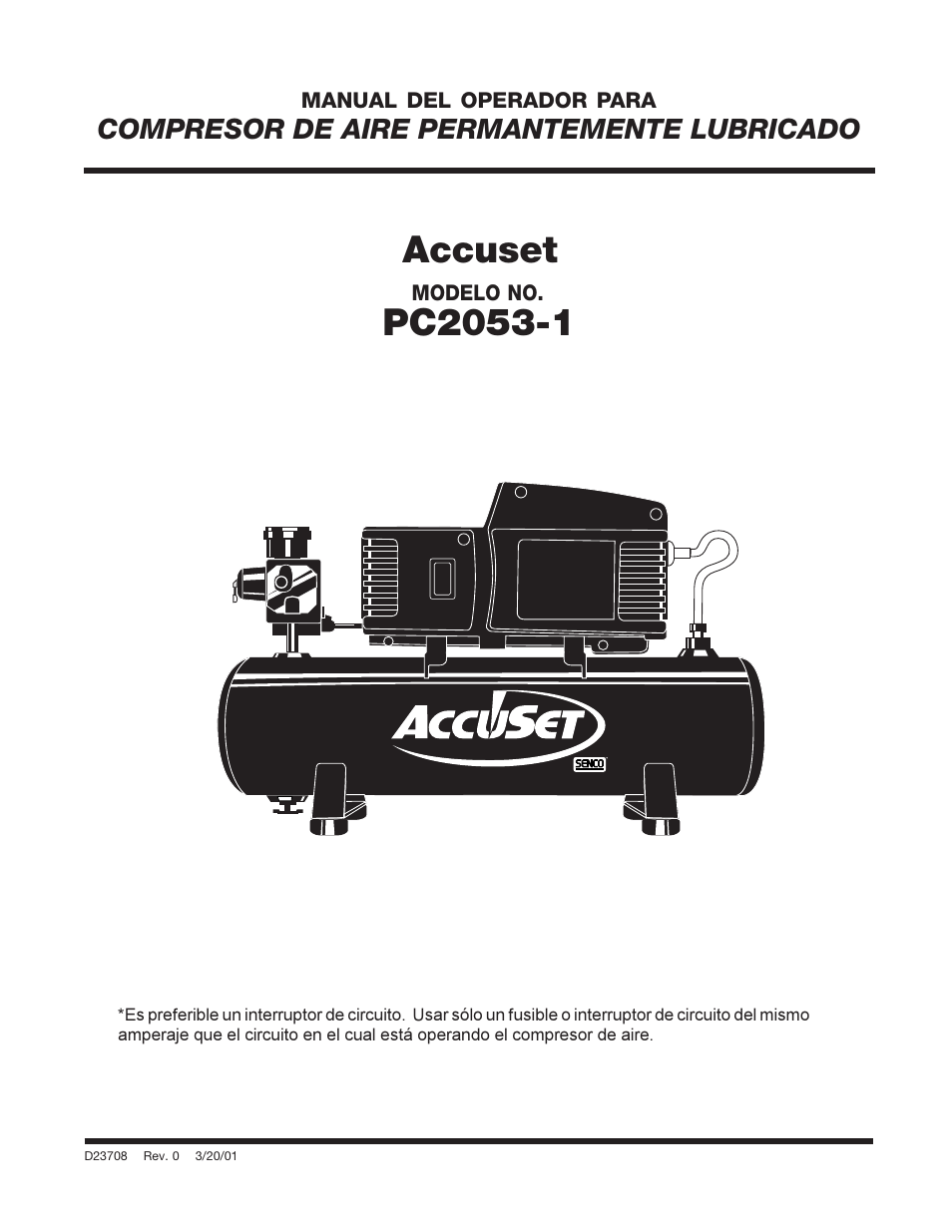 Accuset, Compresor de aire permantemente lubricado | Senco ACCUSET PC2053-1 User Manual | Page 17 / 48