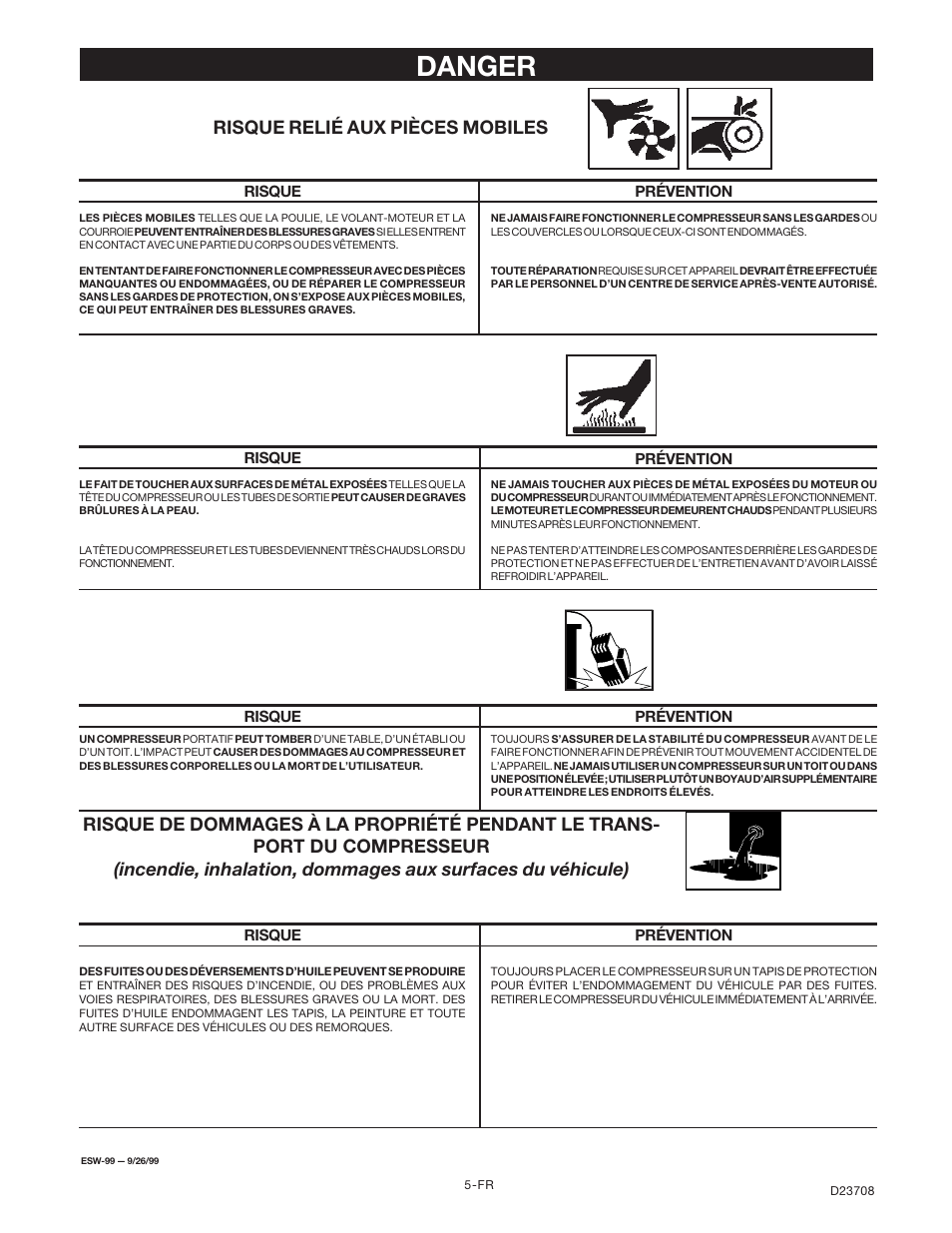 Danger, Risque relié aux pièces mobiles | Senco ACCUSET PC2053-1 User Manual | Page 37 / 48