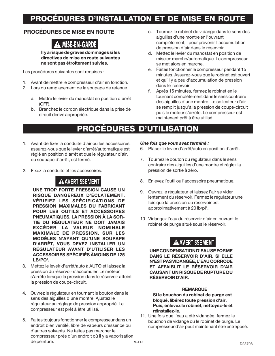 Procédures d’utilisation, Procédures d’installation et de mise en route | Senco ACCUSET PC2053-1 User Manual | Page 41 / 48