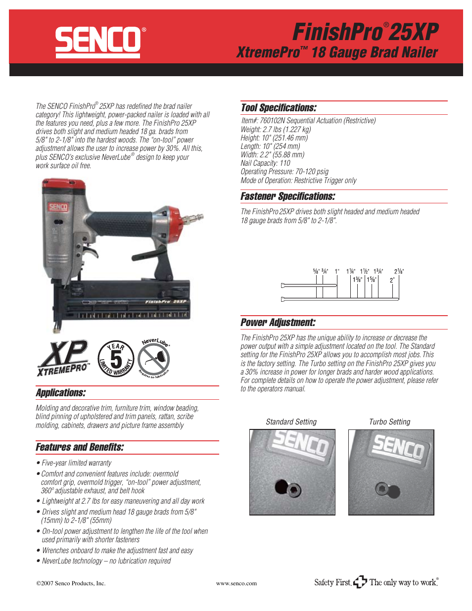 Senco FinishPro 25 XP User Manual | 2 pages