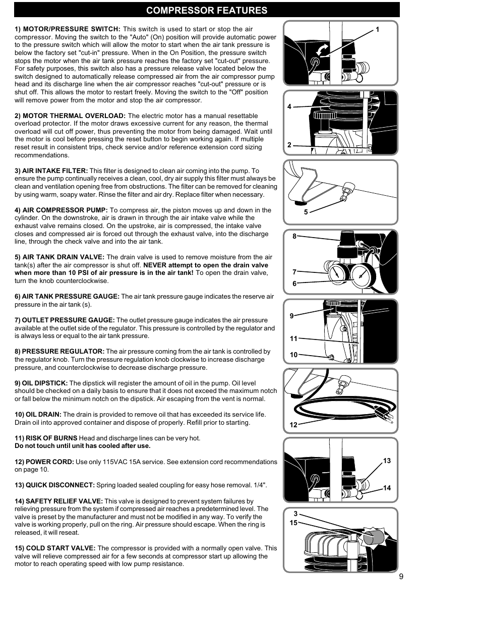 Compressor features | Senco PC1130 User Manual | Page 9 / 16