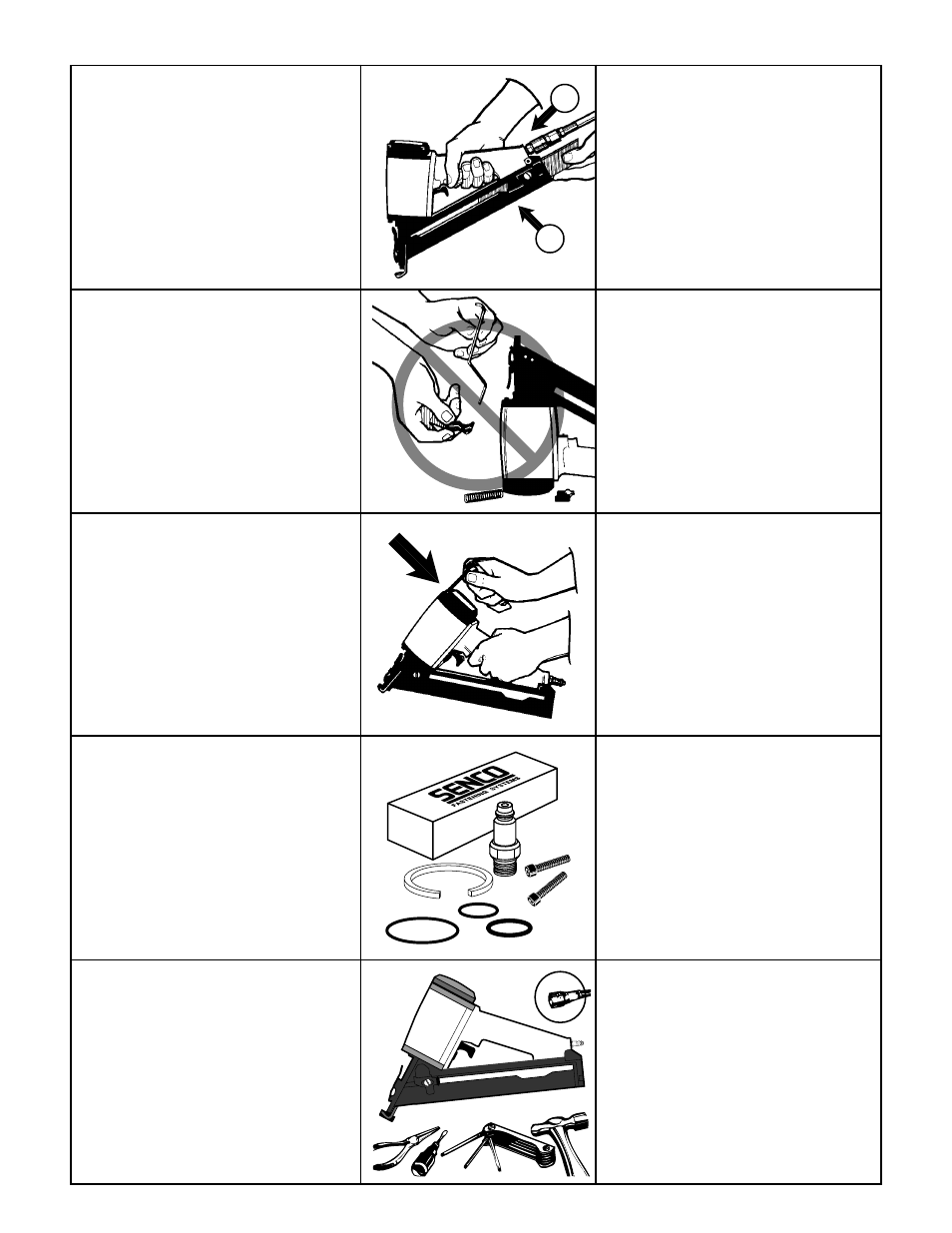 Safety warnings, Avisos de seguridad, Sicherheitshinweise | Consignes de sécurité | Senco SFN1 User Manual | Page 5 / 16