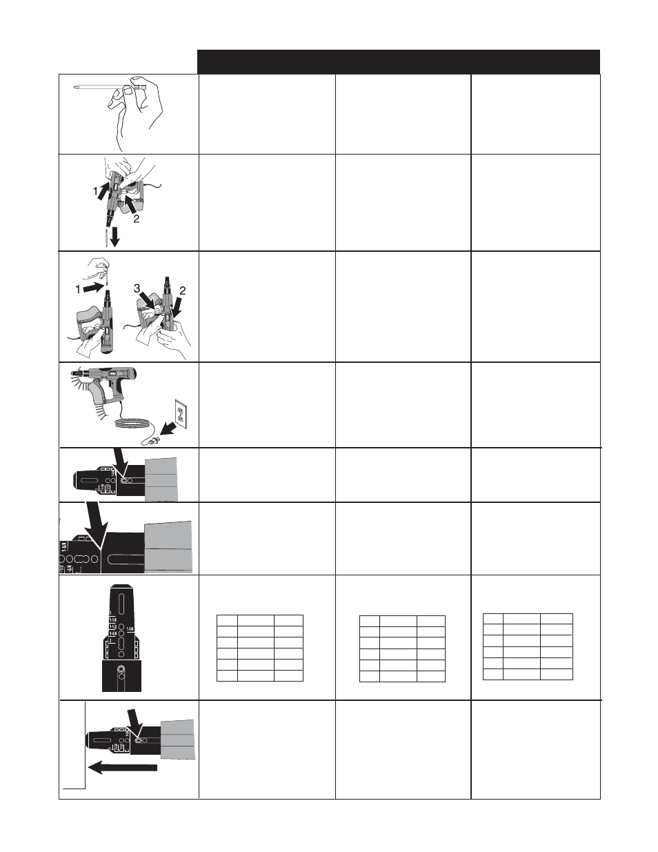 Tool operation, Operación de la herramienta, Utilisation de l’outil | English espanol francais, Adjusting fastener length, Ajuste del largo del tornillo, Réglage de la longueur de fixation | Senco DS200-AC User Manual | Page 11 / 15