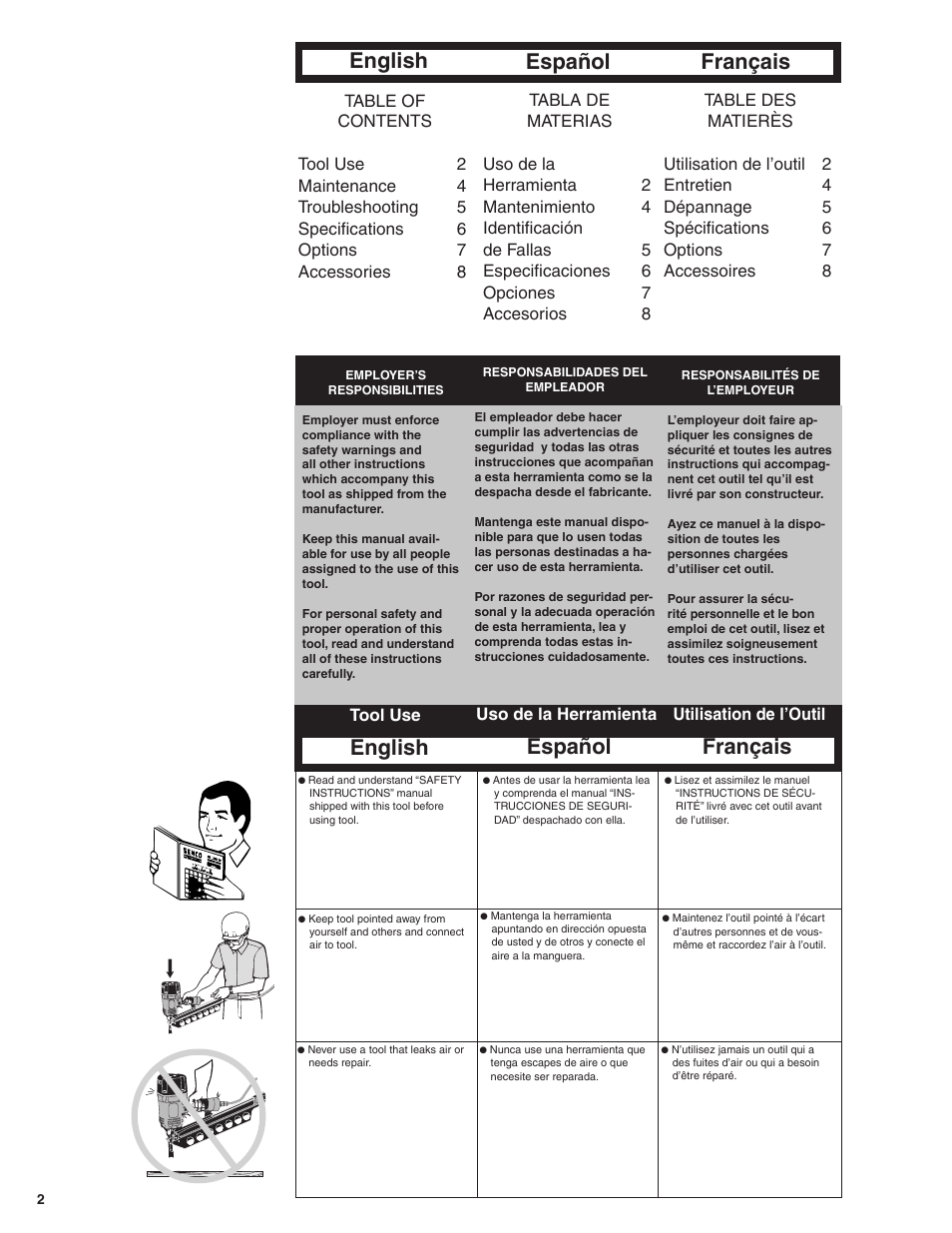 English español français | Senco FramePro 502 User Manual | Page 2 / 9