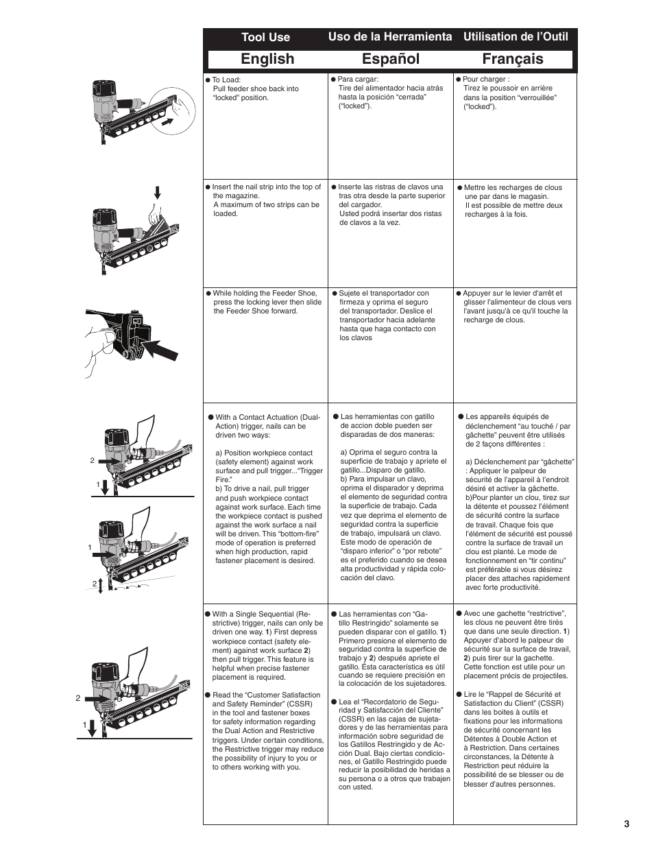 English español français | Senco FramePro 502 User Manual | Page 3 / 9