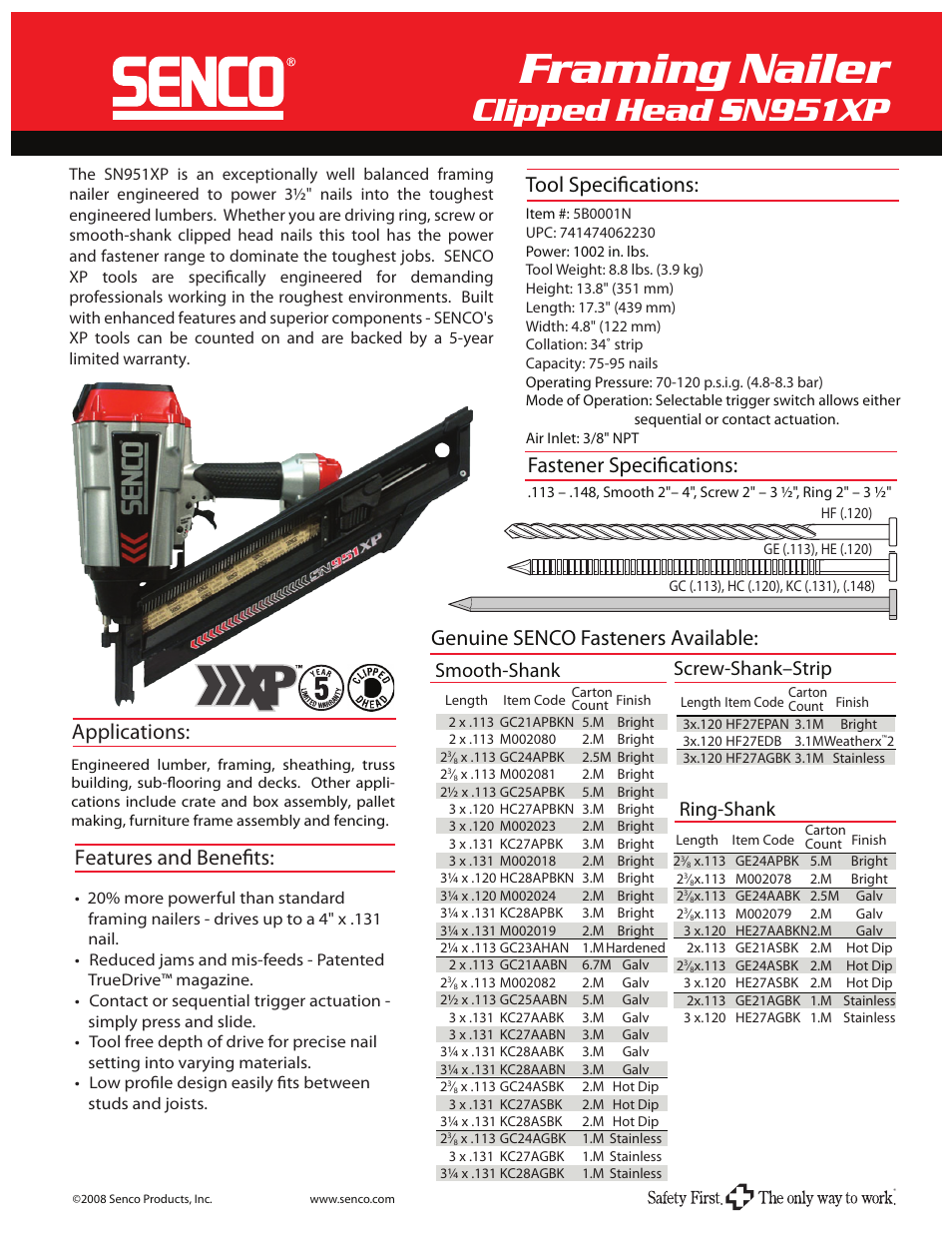 Senco SN951XP User Manual | 2 pages