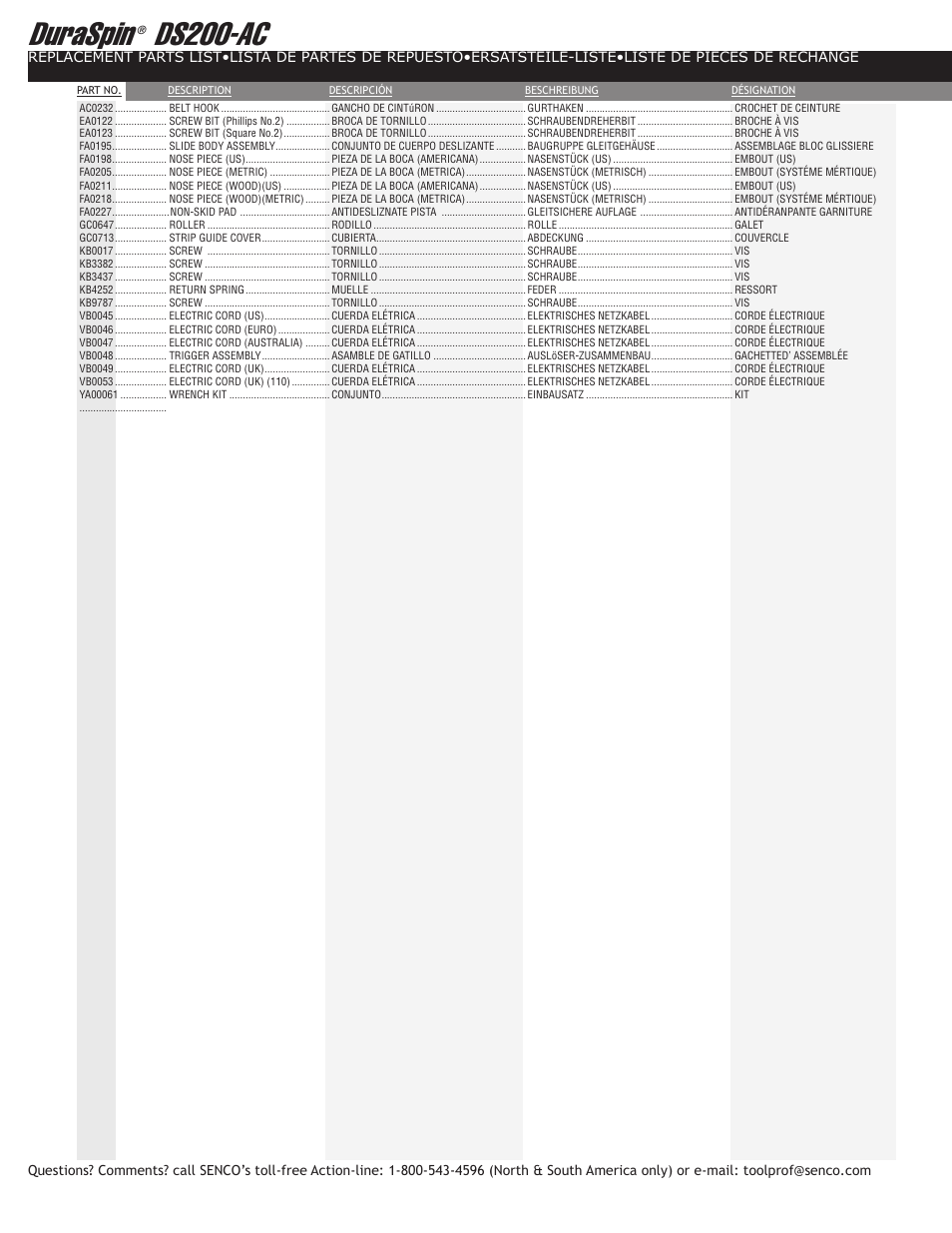 Duraspin ds200-ac | Senco DuraSpin DS200-AC User Manual | Page 4 / 4
