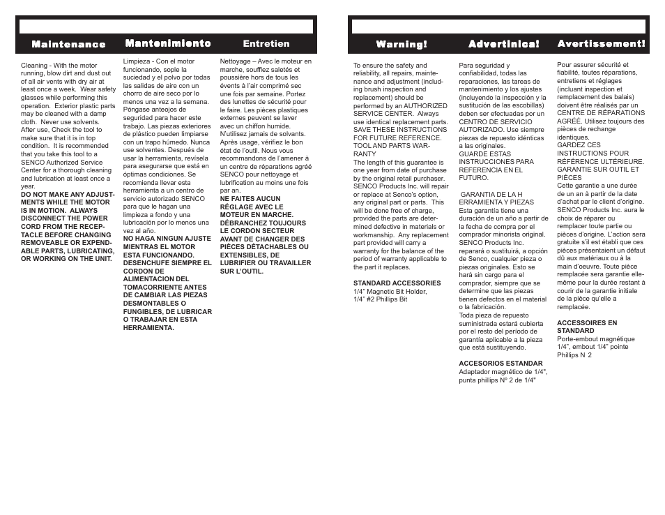 English espanol francais | Senco SG4000 User Manual | Page 17 / 19