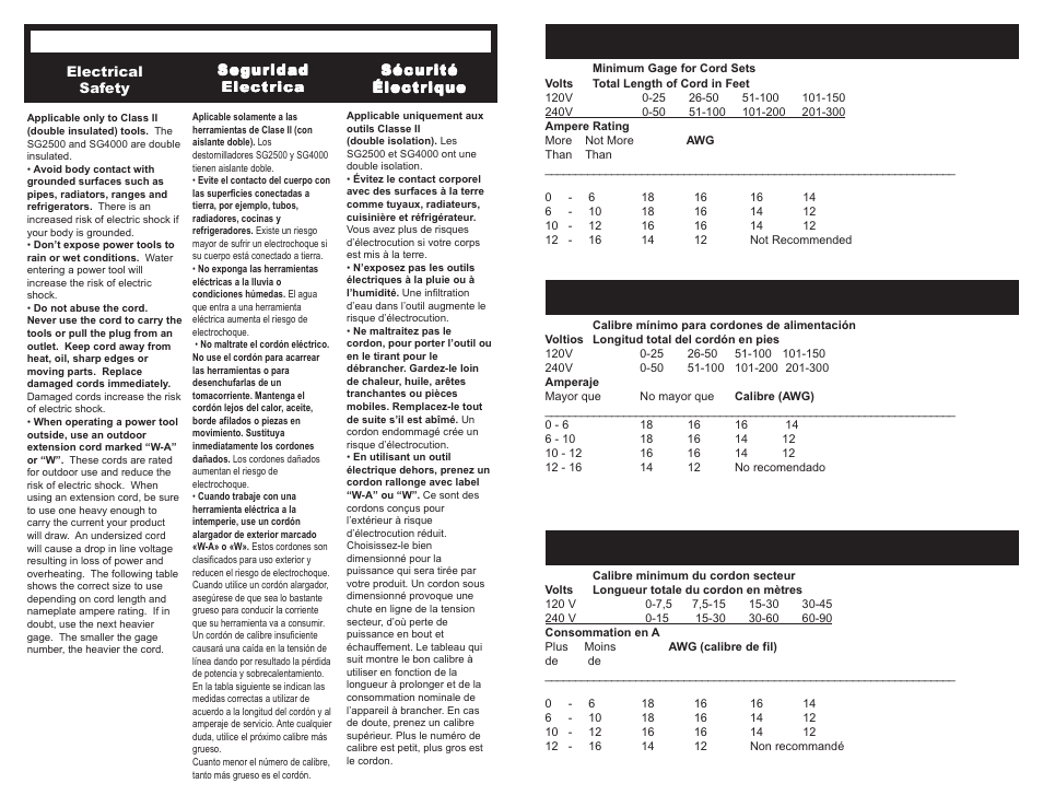 English espanol francais, English, Espanol | Francais | Senco SG4000 User Manual | Page 5 / 19