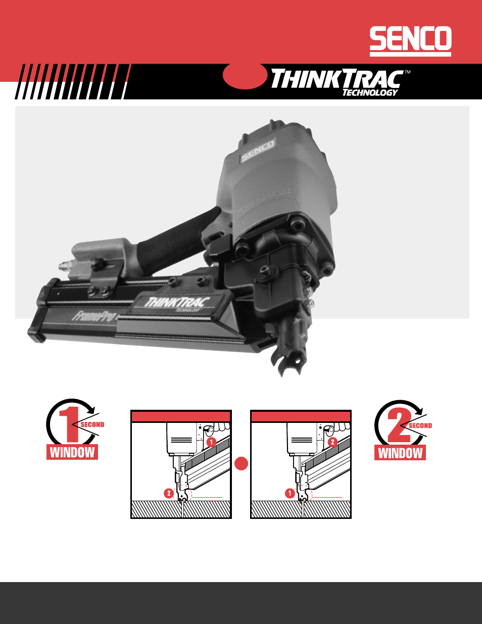 Productivity, You choose…it knows, Think | Introducing, Think productivity. think safety. thinktrac, Speed, Safety | Senco FramePro 750XL User Manual | Page 2 / 2