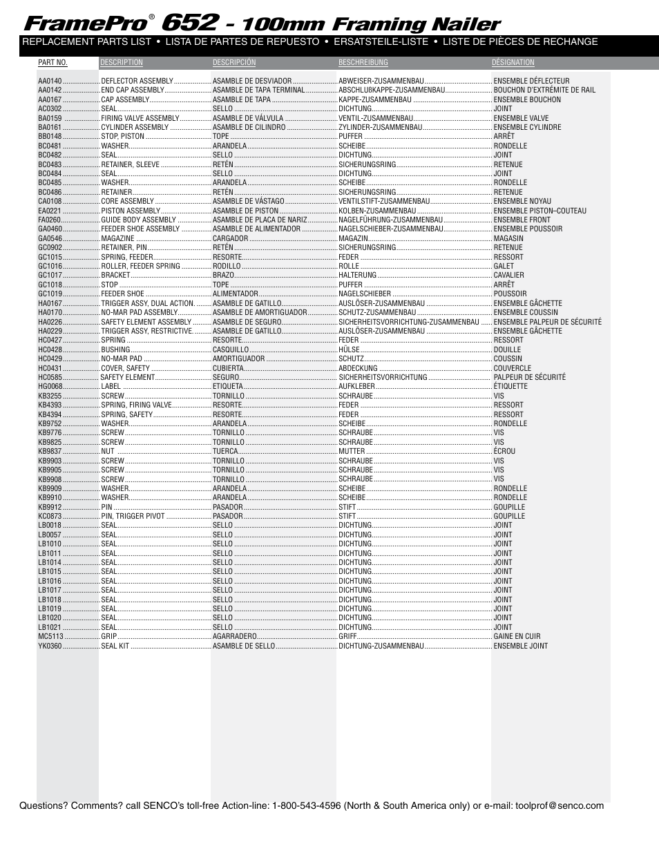 Framepro, 100mm, Framing nailer | Senco 652 User Manual | Page 4 / 4