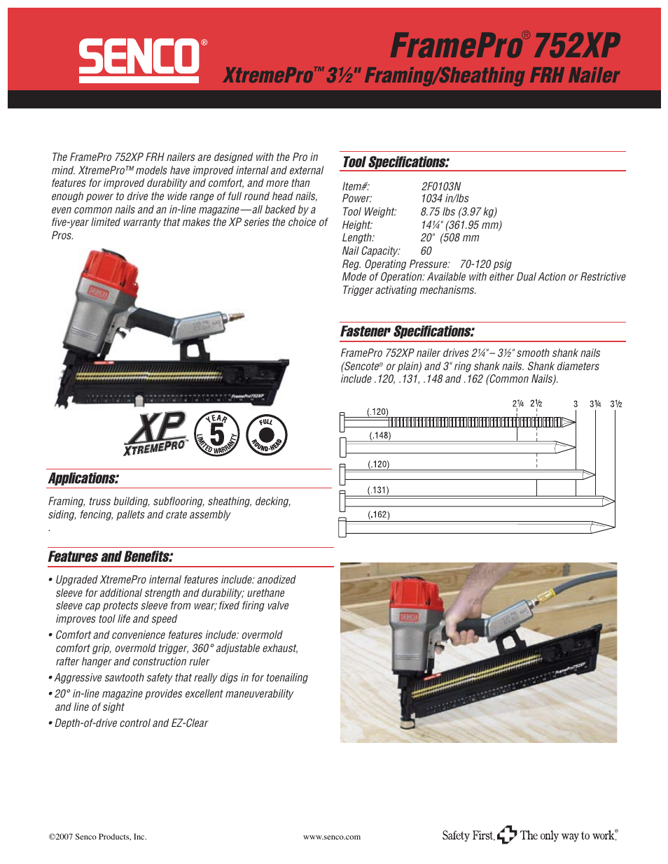 Senco FramePro 752XP User Manual | 2 pages