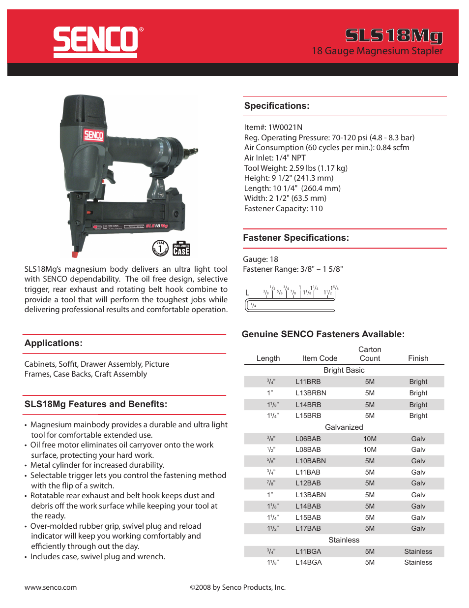 Senco SLS18MG  EN User Manual | 2 pages