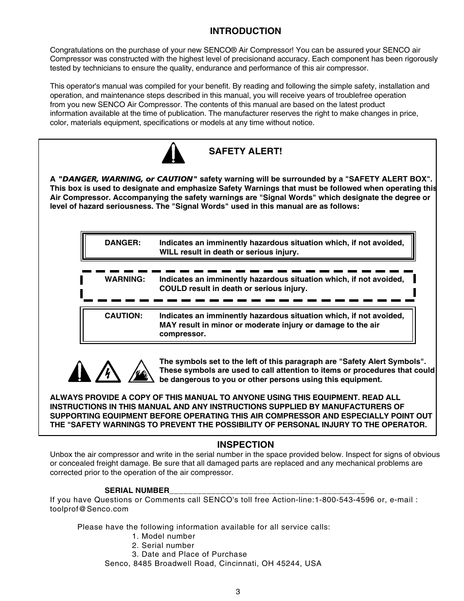 Senco WARRANTY PC1108 User Manual | Page 3 / 48