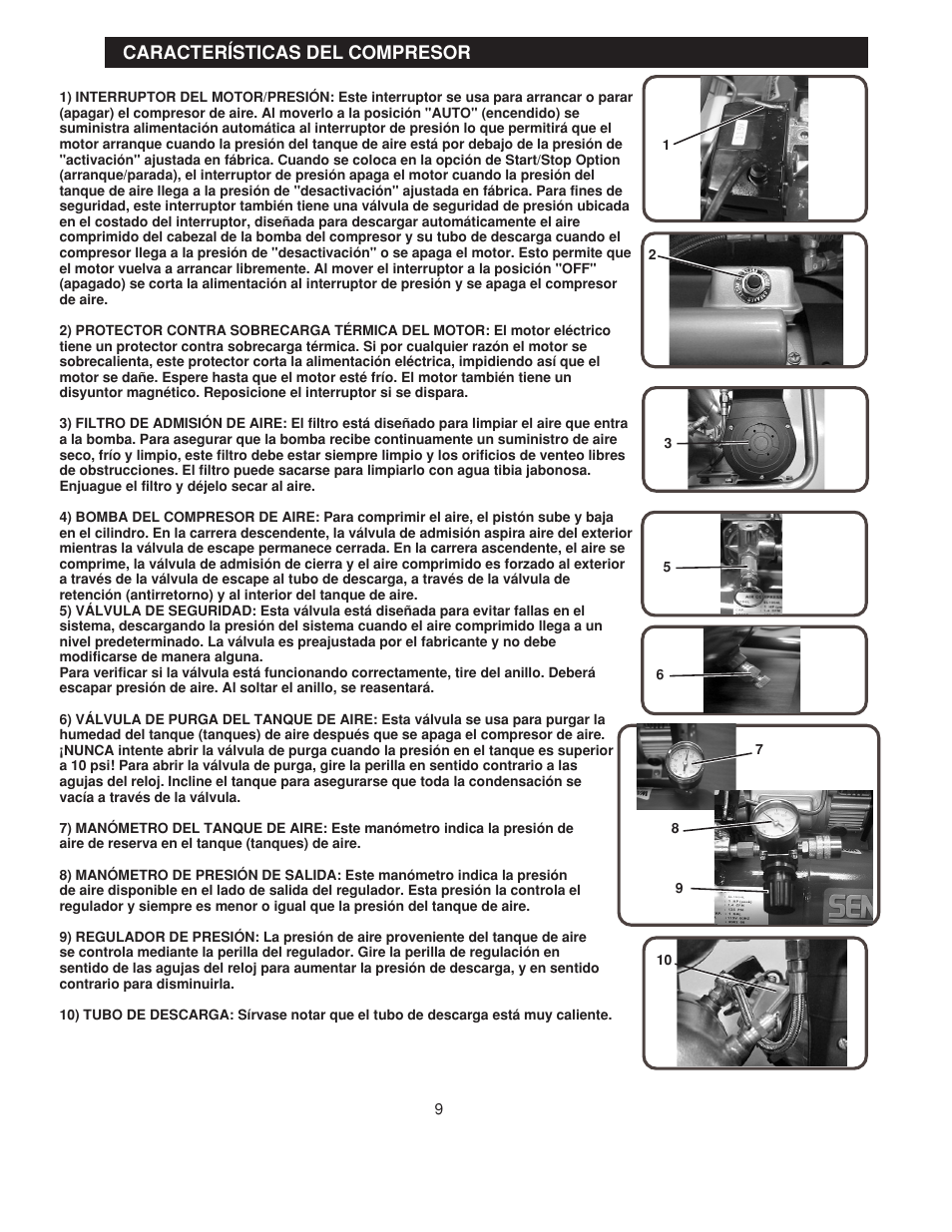 Características del compresor | Senco PC0968 User Manual | Page 41 / 48