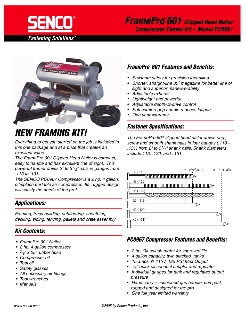 Senco Frame Pro 0961 User Manual | 2 pages