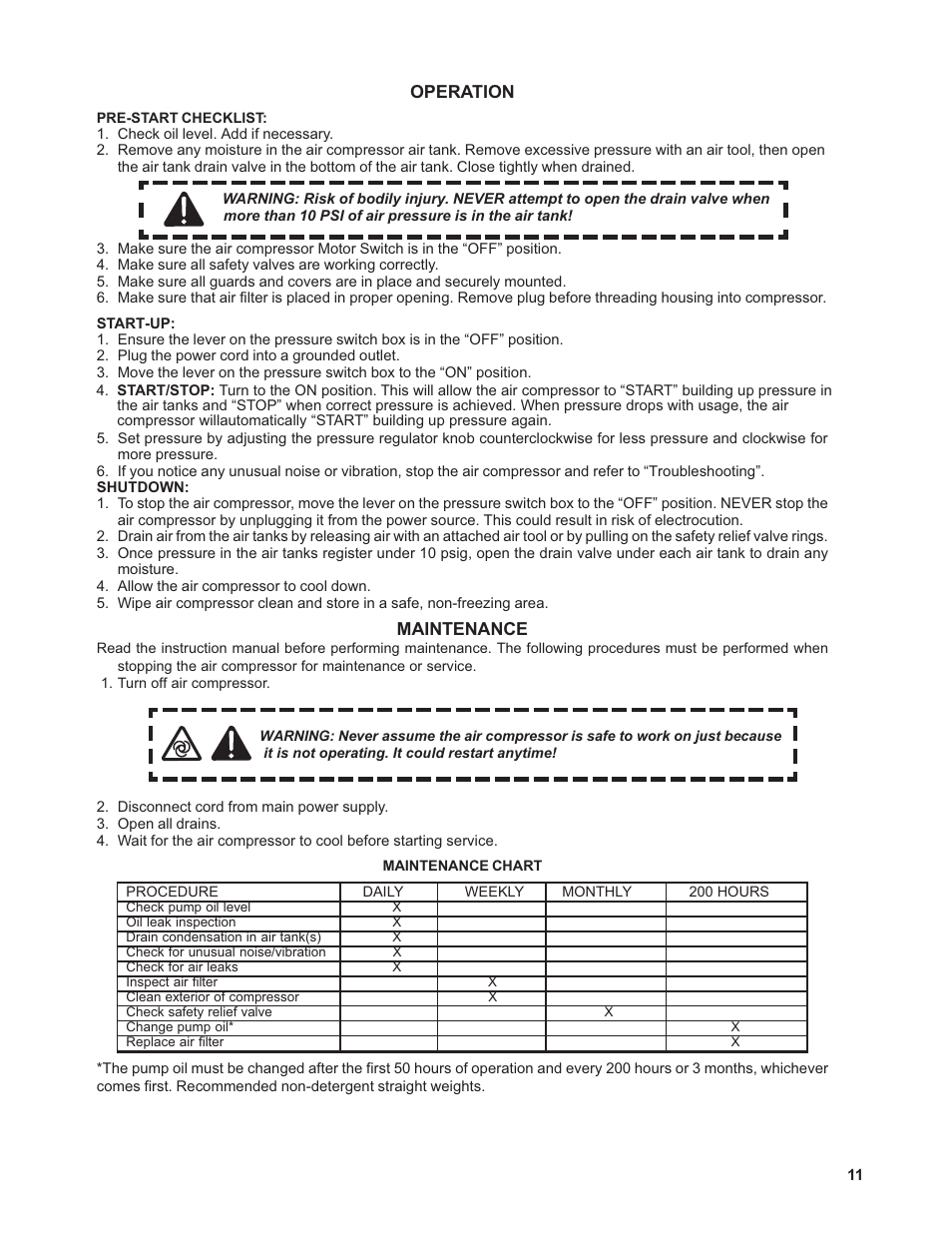 Operation, Maintenance | Senco PC1131 User Manual | Page 11 / 16
