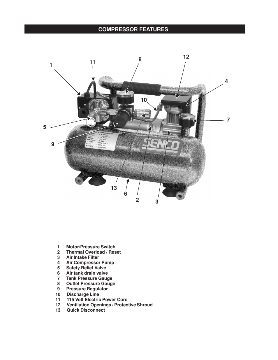 Compressor features | Senco PC1010 User Manual | Page 8 / 16