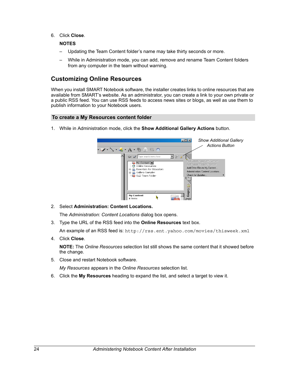 Customizing online resources, To create a my resources content folder | Smart Technologies SMART Board Software 9.5 User Manual | Page 28 / 32