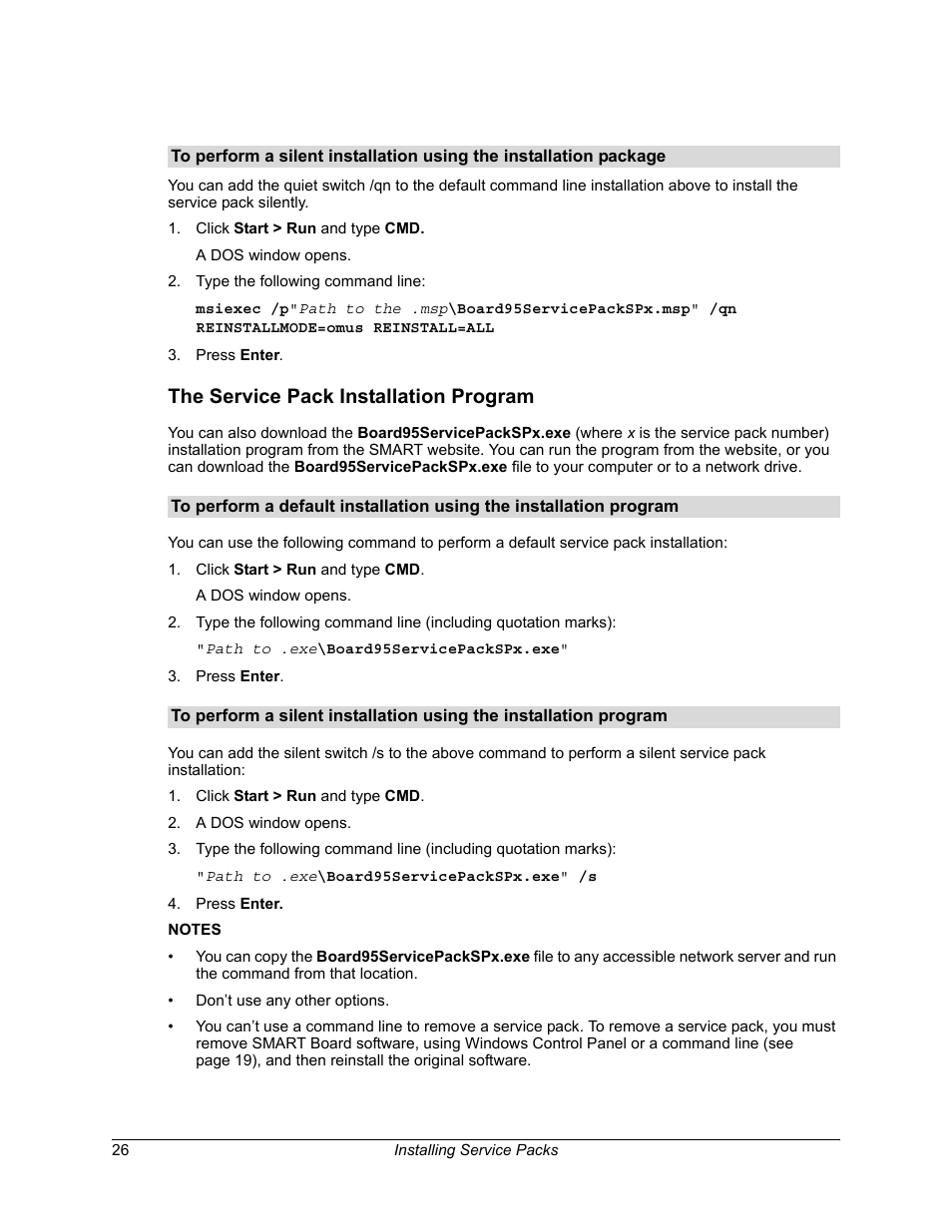 The service pack installation program | Smart Technologies SMART Board Software 9.5 User Manual | Page 30 / 32