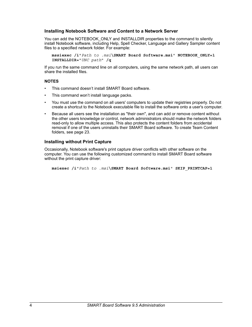 Installing without print capture | Smart Technologies SMART Board Software 9.5 User Manual | Page 8 / 32