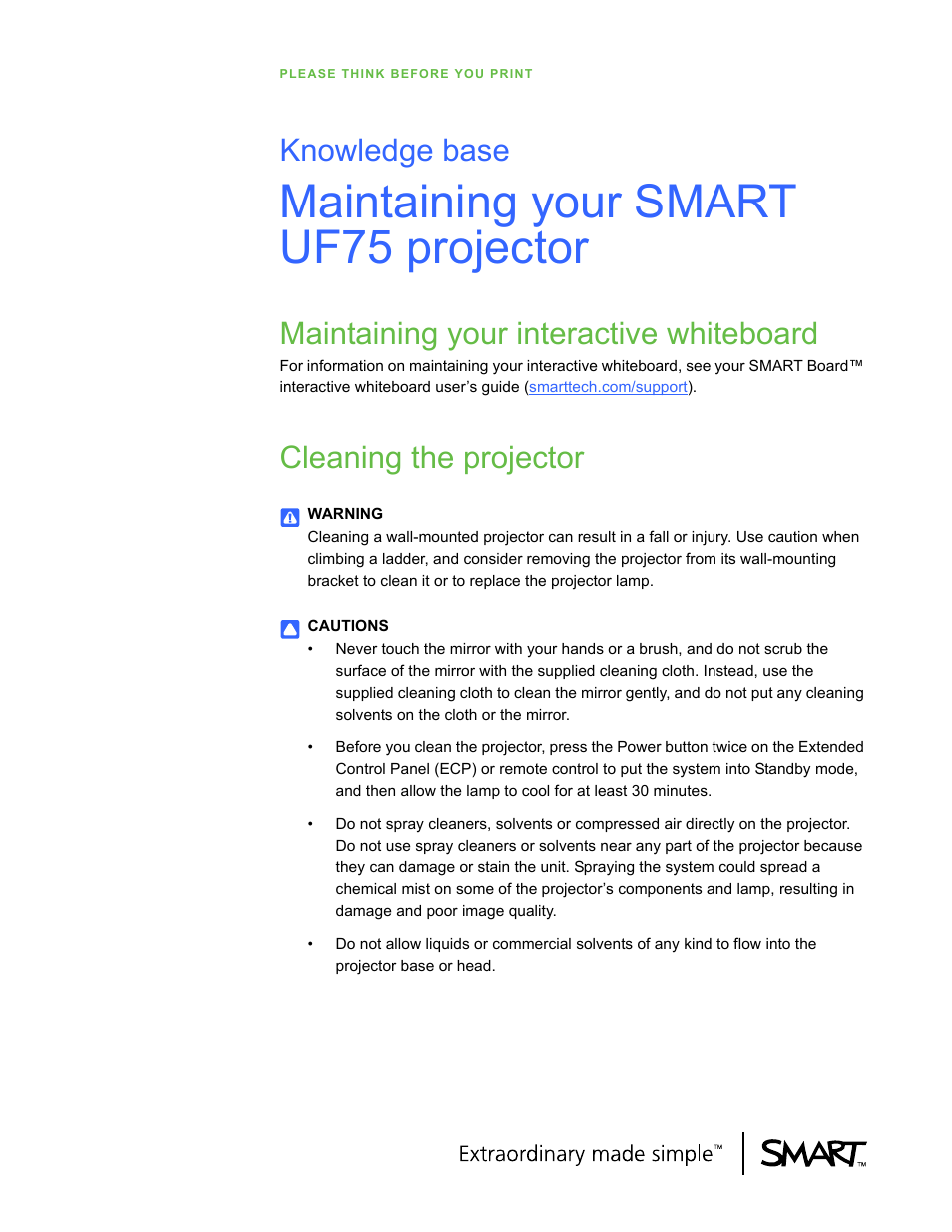 Smart Technologies SMART UF75 User Manual | 11 pages