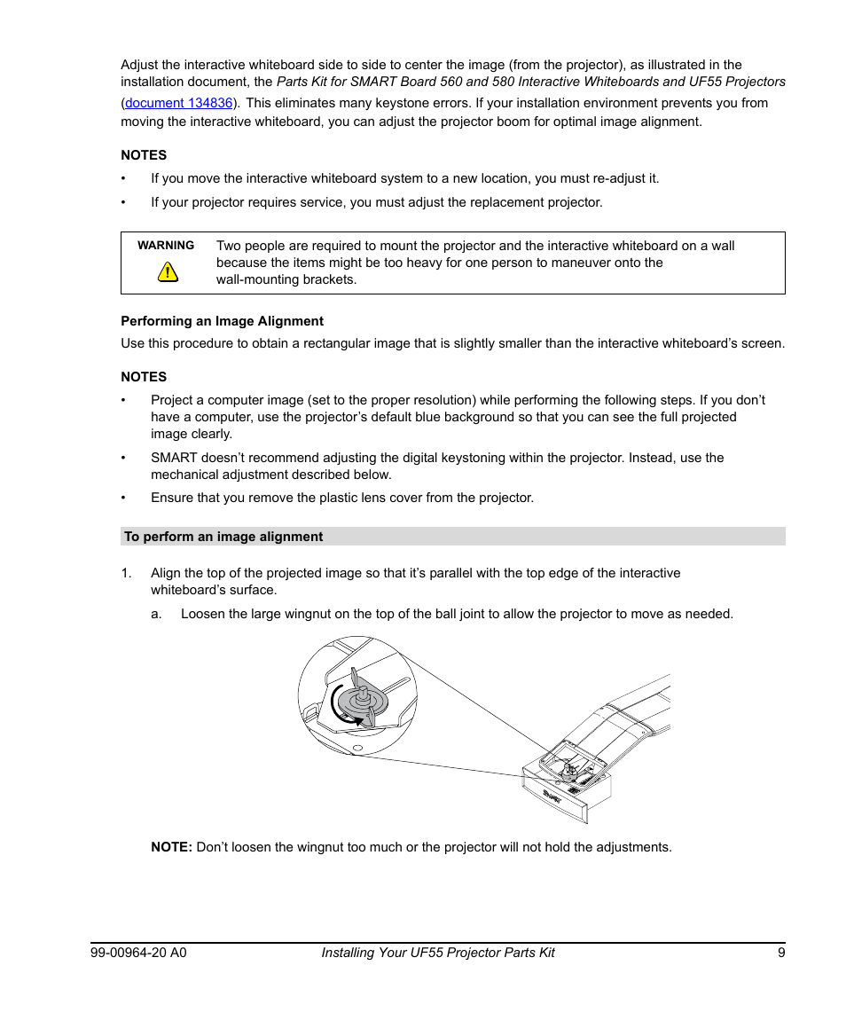 Performing an image alignment, To perform an image alignment | Smart Technologies Smart Board 560 and 580 Interactive Whiteboards And UF55 Projectors 99-00964-20 User Manual | Page 19 / 76