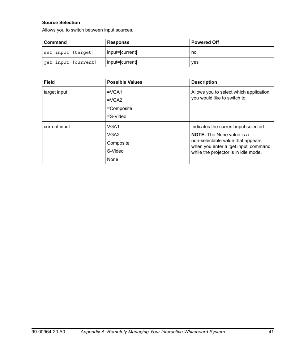 Source selection | Smart Technologies Smart Board 560 and 580 Interactive Whiteboards And UF55 Projectors 99-00964-20 User Manual | Page 51 / 76