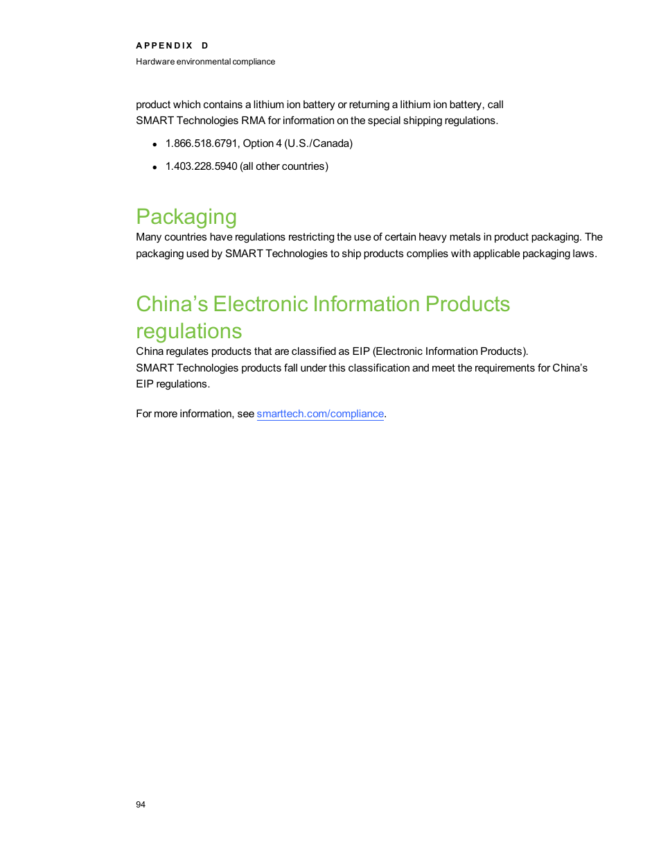 Packaging | Smart Technologies Smart Board 800ixe-SMP User Manual | Page 104 / 110