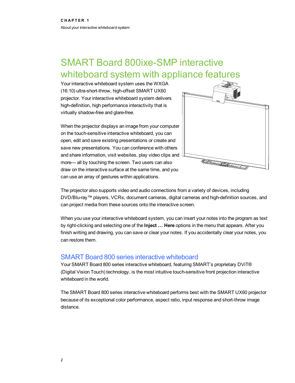Smart board 800 series interactive whiteboard | Smart Technologies Smart Board 800ixe-SMP User Manual | Page 12 / 110