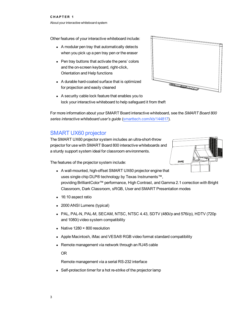 Smart ux60 projector | Smart Technologies Smart Board 800ixe-SMP User Manual | Page 13 / 110