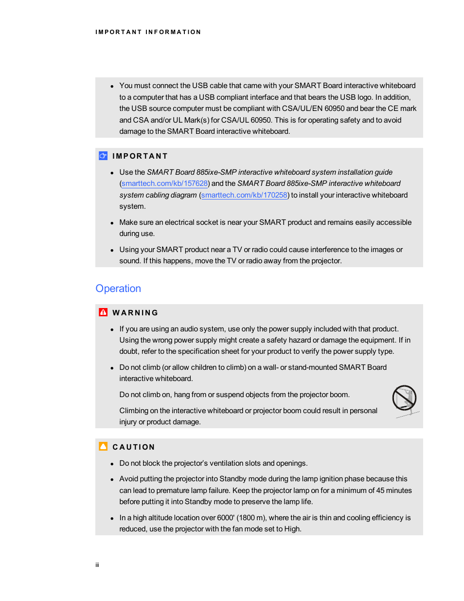 Operation | Smart Technologies Smart Board 800ixe-SMP User Manual | Page 5 / 110