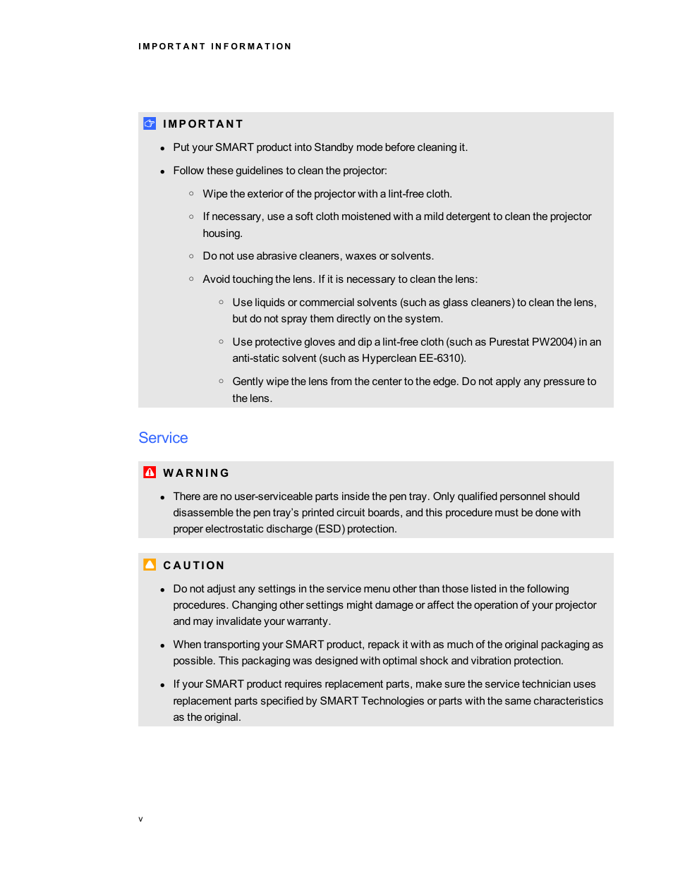 Service | Smart Technologies Smart Board 800ixe-SMP User Manual | Page 7 / 110