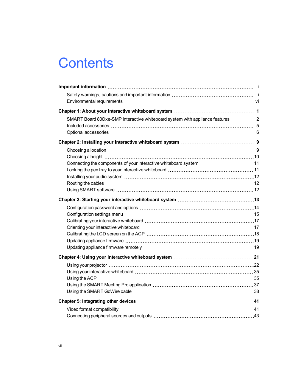 Smart Technologies Smart Board 800ixe-SMP User Manual | Page 9 / 110
