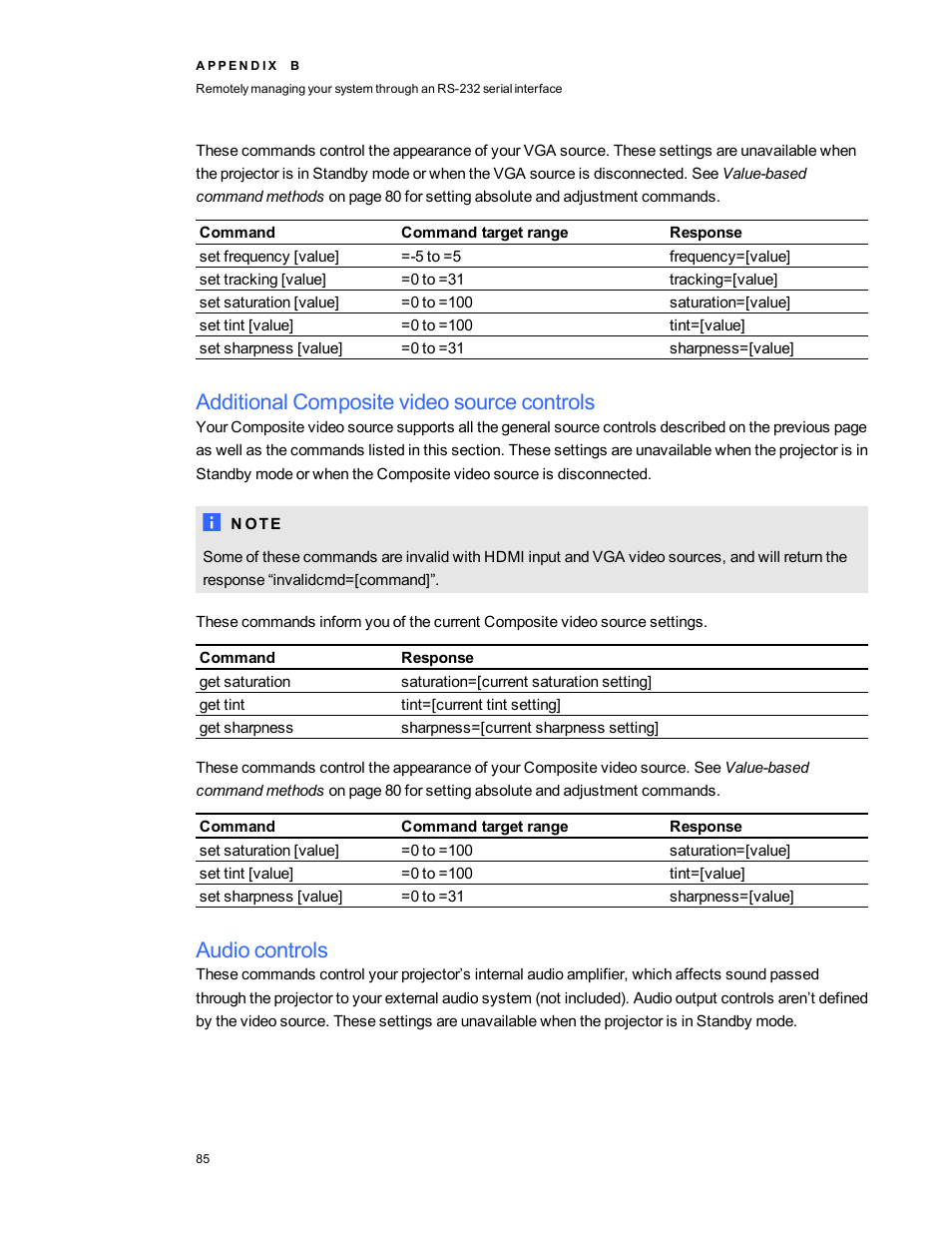 Additional composite video source controls, Audio controls | Smart Technologies Smart Board 800ixe-SMP User Manual | Page 95 / 110