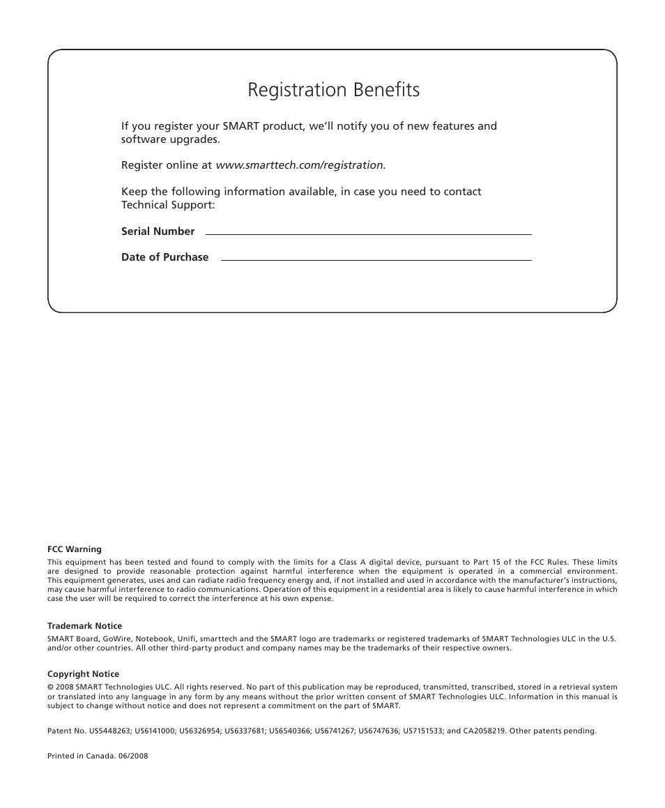 Registration benefits | Smart Technologies Unifi 45 User Manual | Page 2 / 60