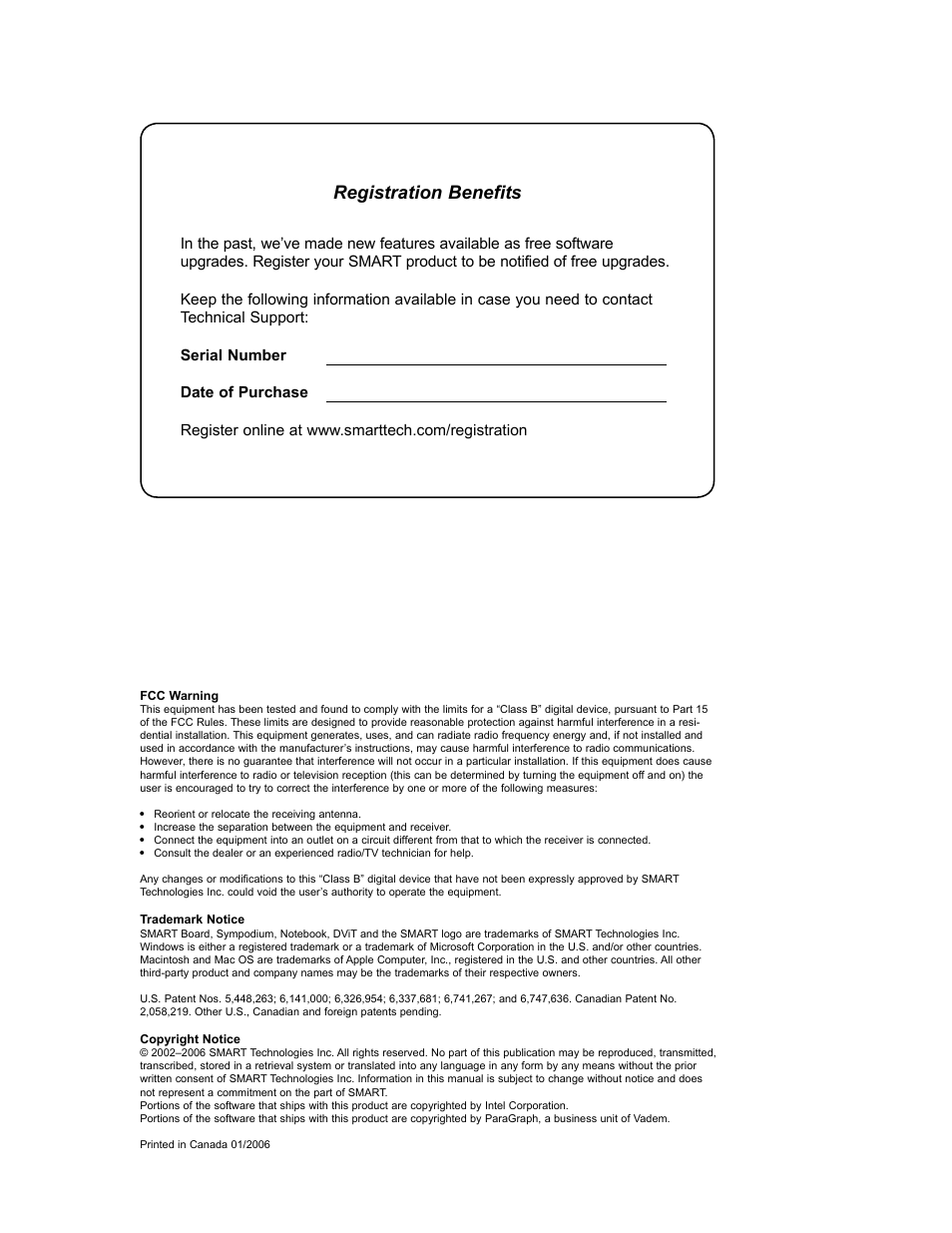Registration benefits | Smart Technologies Sympodium ID250 User Manual | Page 2 / 31