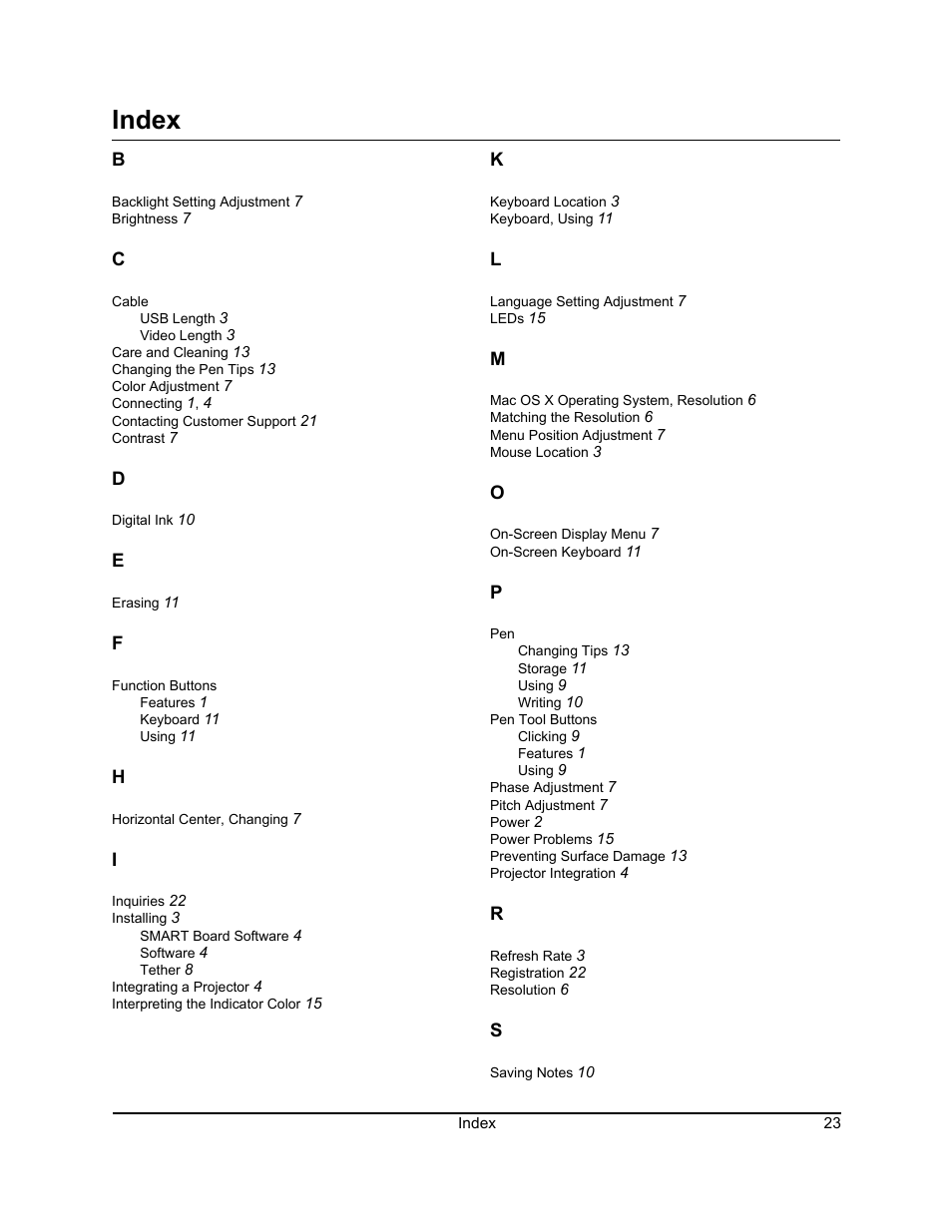 Index | Smart Technologies Sympodium ID250 User Manual | Page 29 / 31