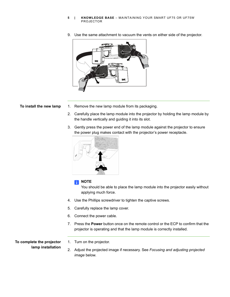 Smart Technologies Smart Projector UF75/UF75w User Manual | Page 5 / 10