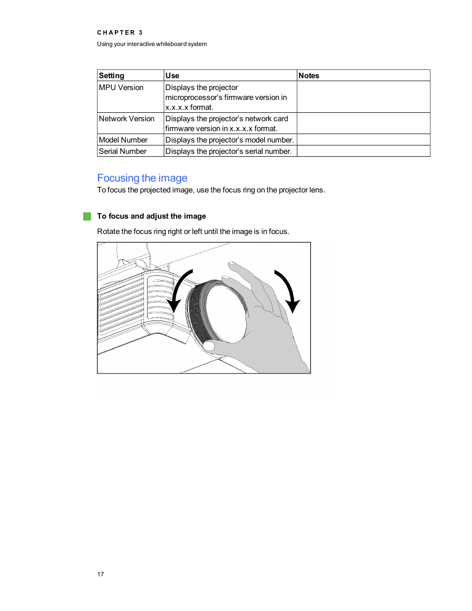 Focusing the image | Smart Technologies Smart board Interactive Whiteboard system 400iv User Manual | Page 27 / 88