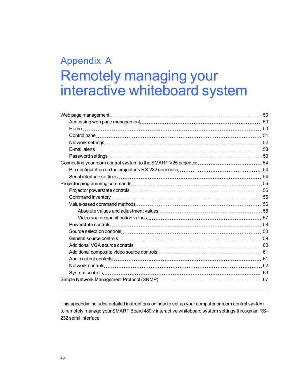 Appendix a | Smart Technologies Smart board Interactive Whiteboard system 400iv User Manual | Page 59 / 88