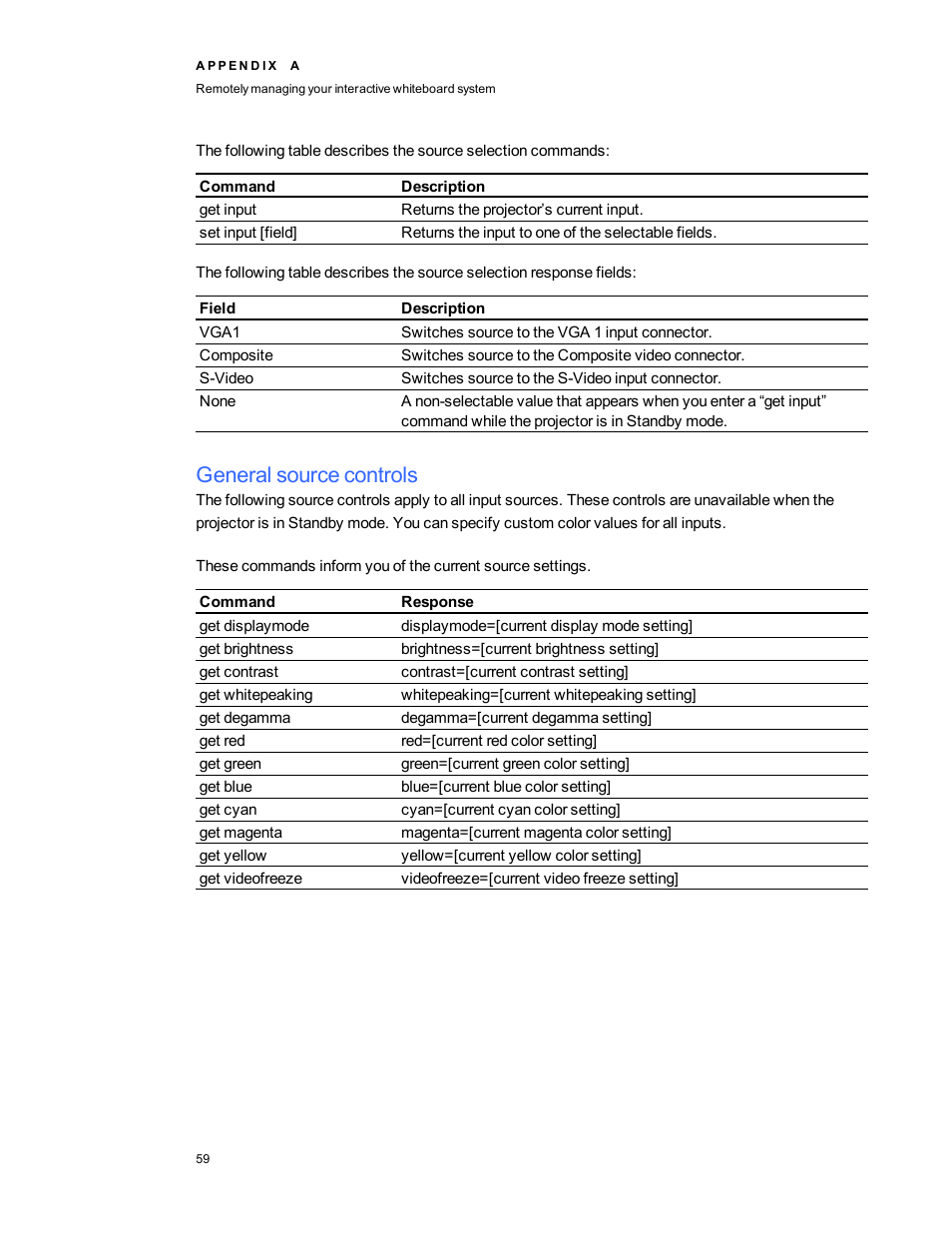 General source controls | Smart Technologies Smart board Interactive Whiteboard system 400iv User Manual | Page 69 / 88