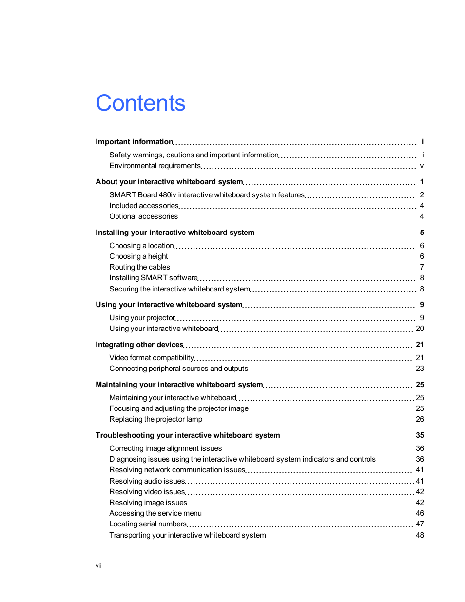 Smart Technologies Smart board Interactive Whiteboard system 400iv User Manual | Page 9 / 88