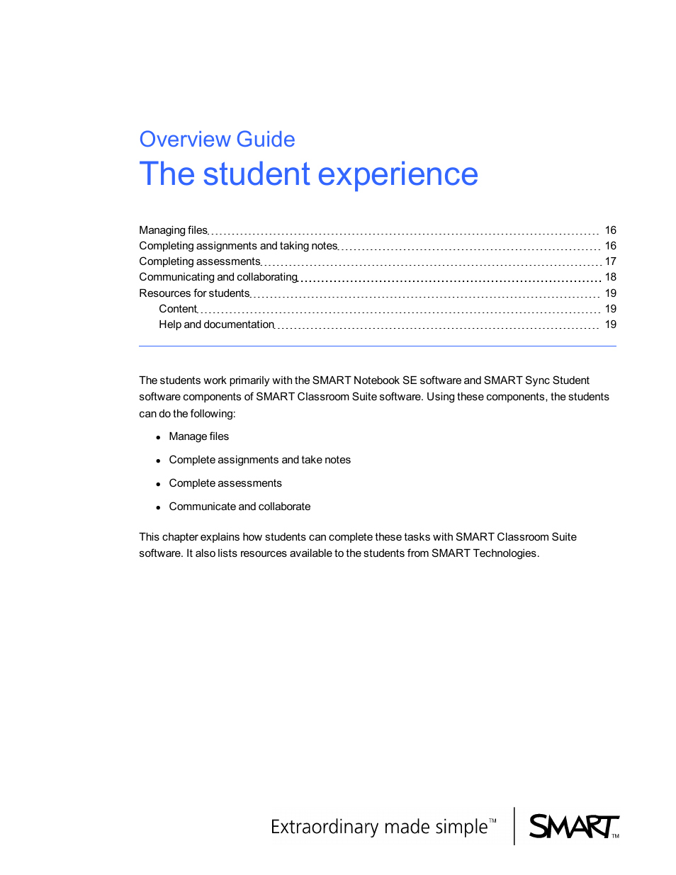 The student experience, Overview guide | Smart Technologies Smart Clasroom Suite 2010 User Manual | Page 19 / 26