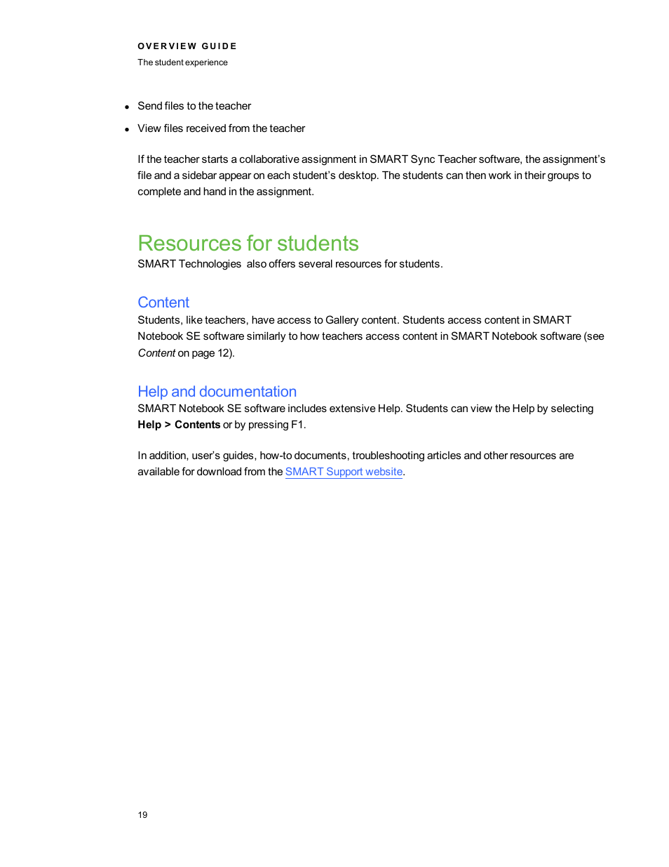 Resources for students, Content, Help and documentation | Smart Technologies Smart Clasroom Suite 2010 User Manual | Page 23 / 26
