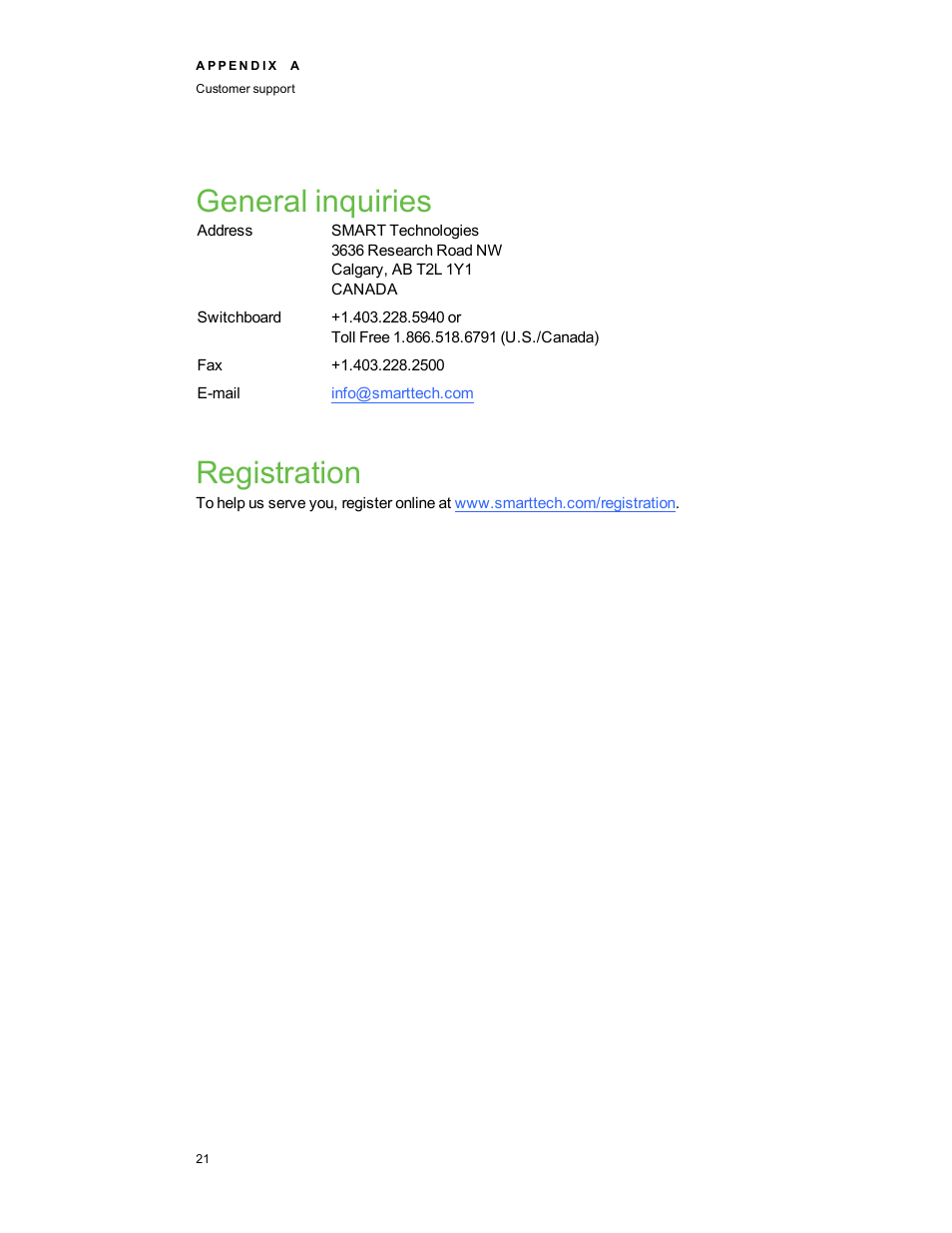General inquiries, Registration | Smart Technologies Smart Clasroom Suite 2010 User Manual | Page 25 / 26