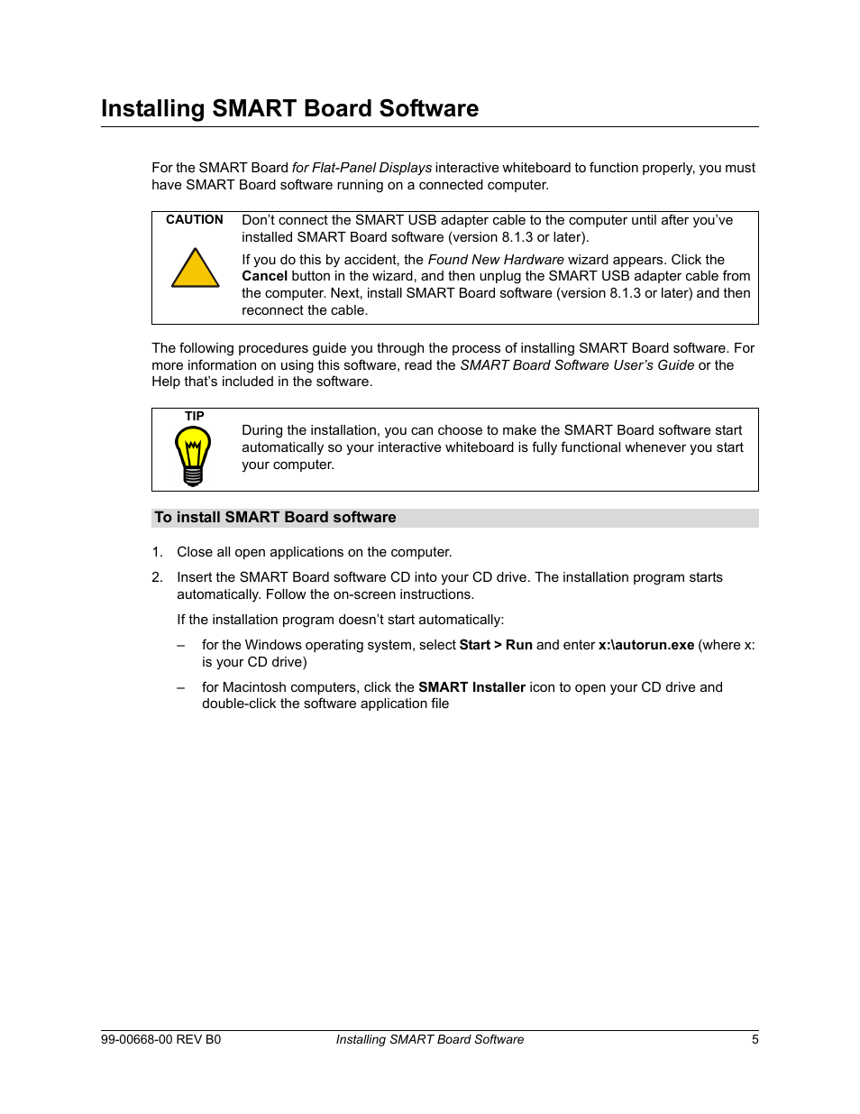 Installing smart board software | Smart Technologies Smart Board For Flat-PanelDisplays 99-00668-00 User Manual | Page 13 / 40