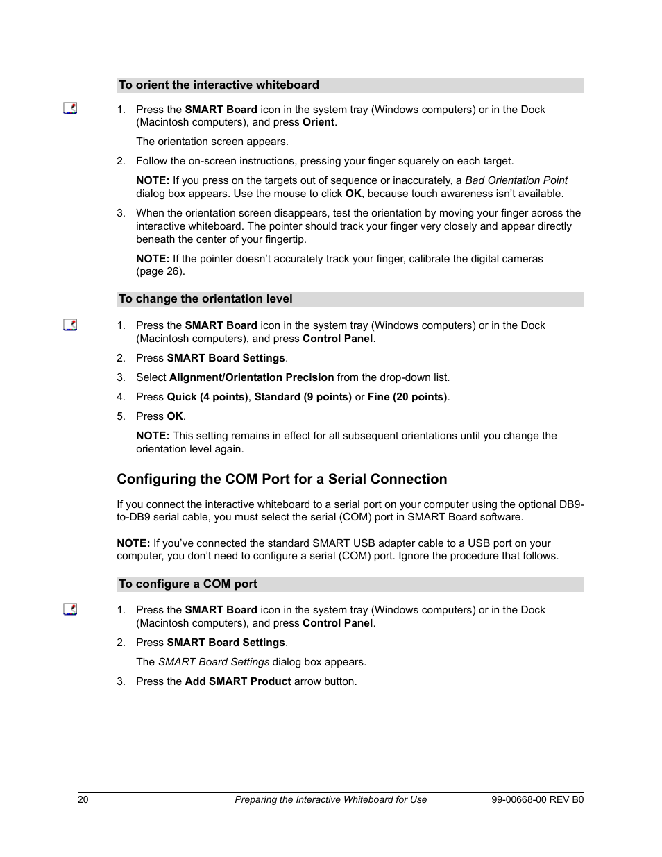 Configuring the com port for a serial connection | Smart Technologies Smart Board For Flat-PanelDisplays 99-00668-00 User Manual | Page 28 / 40
